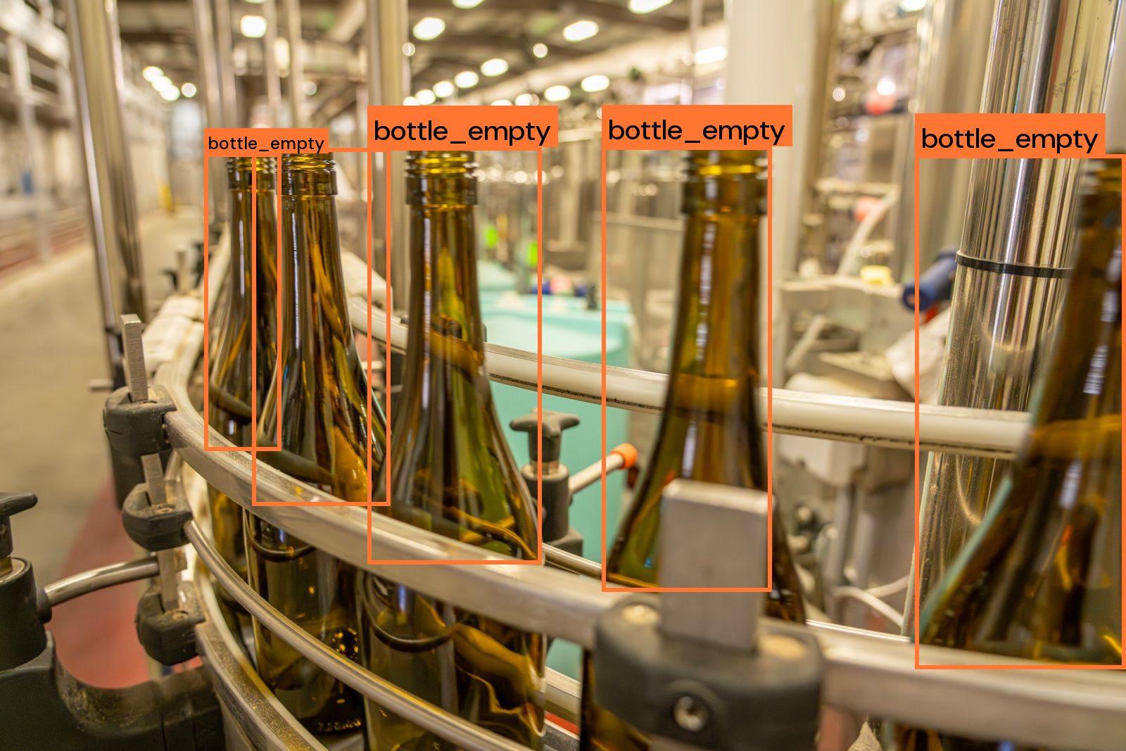 Bottling line with station verification detections